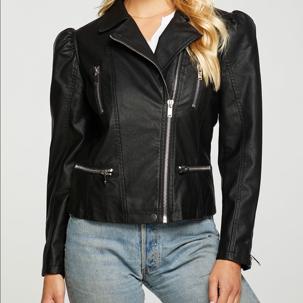 Chaser Matte Vegan Leather Puff Sleeve Jacket.